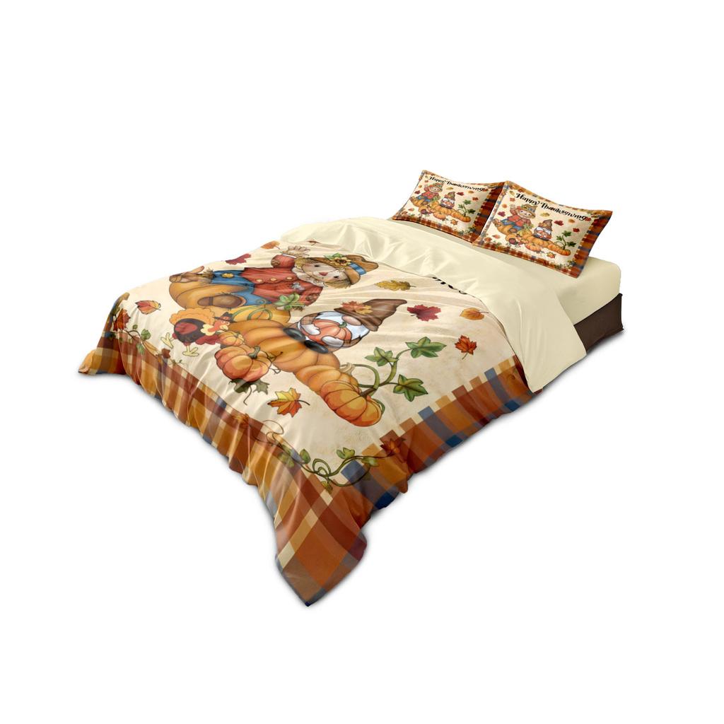 3pcs Thanksgiving Autumn Harvest Pumpkin Printed coreless Bedding Set Multi Size Bedrooms Dormitory Comfortable Machine Washable