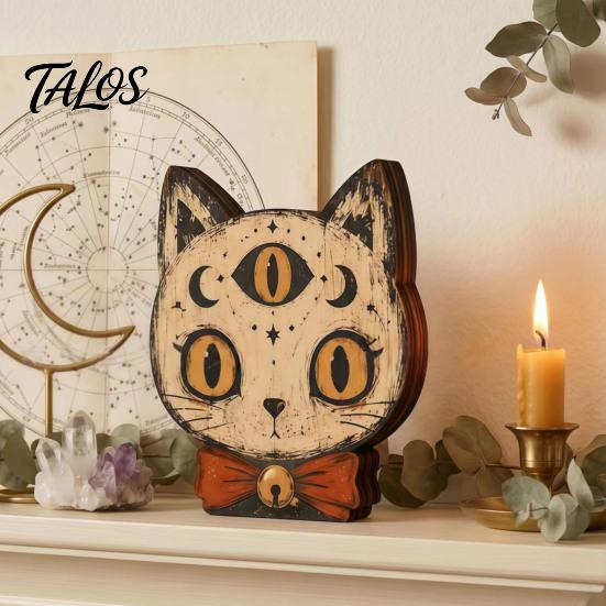 Retro Crackled Paint Ornaments Halloween Wooden Ornaments, Distressed Pumpkin/Cat Decorations, Desktop & Wall Textured Wood Craft Decors for