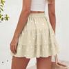 Women Polka Dot Print Casual Beach Skirt Elastic Waist Tiered Mini Skirt Lightweight Comfortable Summer Skirt