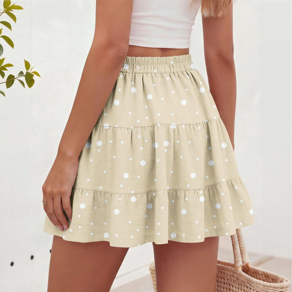 Women Polka Dot Print Casual Beach Skirt Elastic Waist Tiered Mini Skirt Lightweight Comfortable Summer Skirt