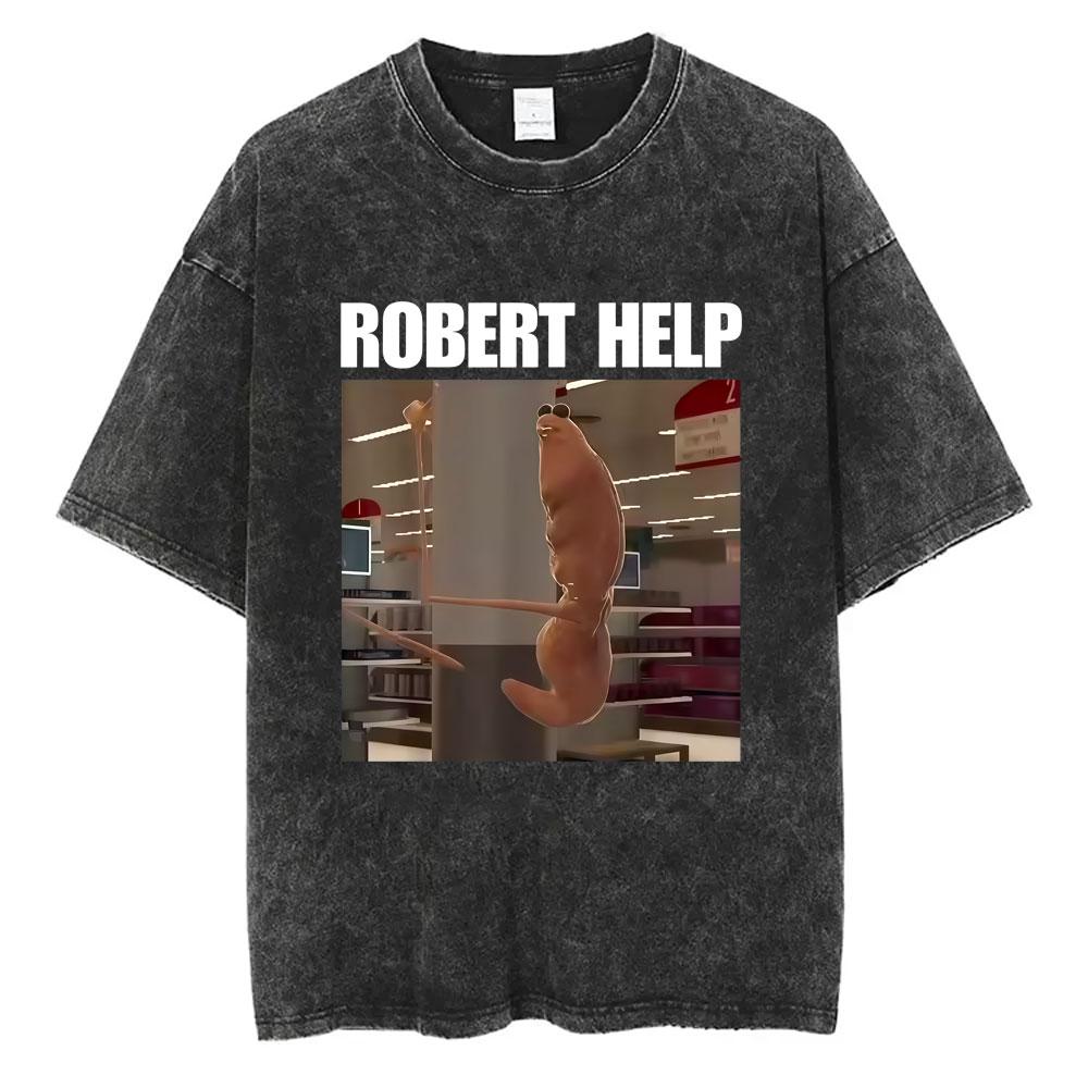 Washed Vintage Robert Help Marcus The Worm Funny Meme Graphic T Shirts Men Women Casual Cotton Oversized Short Sleeve Tshirts