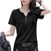 Women's 2024 Summer Plus-Size Retro V-Neck Short-Sleeve T-Shirt - Solid Color, Simple, Versatile, and Trendy.