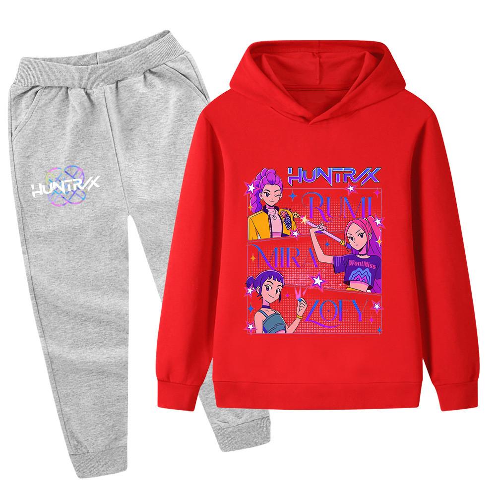 PB1239 Kinder Jungen Mädchen Kpop Mira Zoey Rumi Druck Langarm Kapuzenpullover Hose Hosen Kleidersets