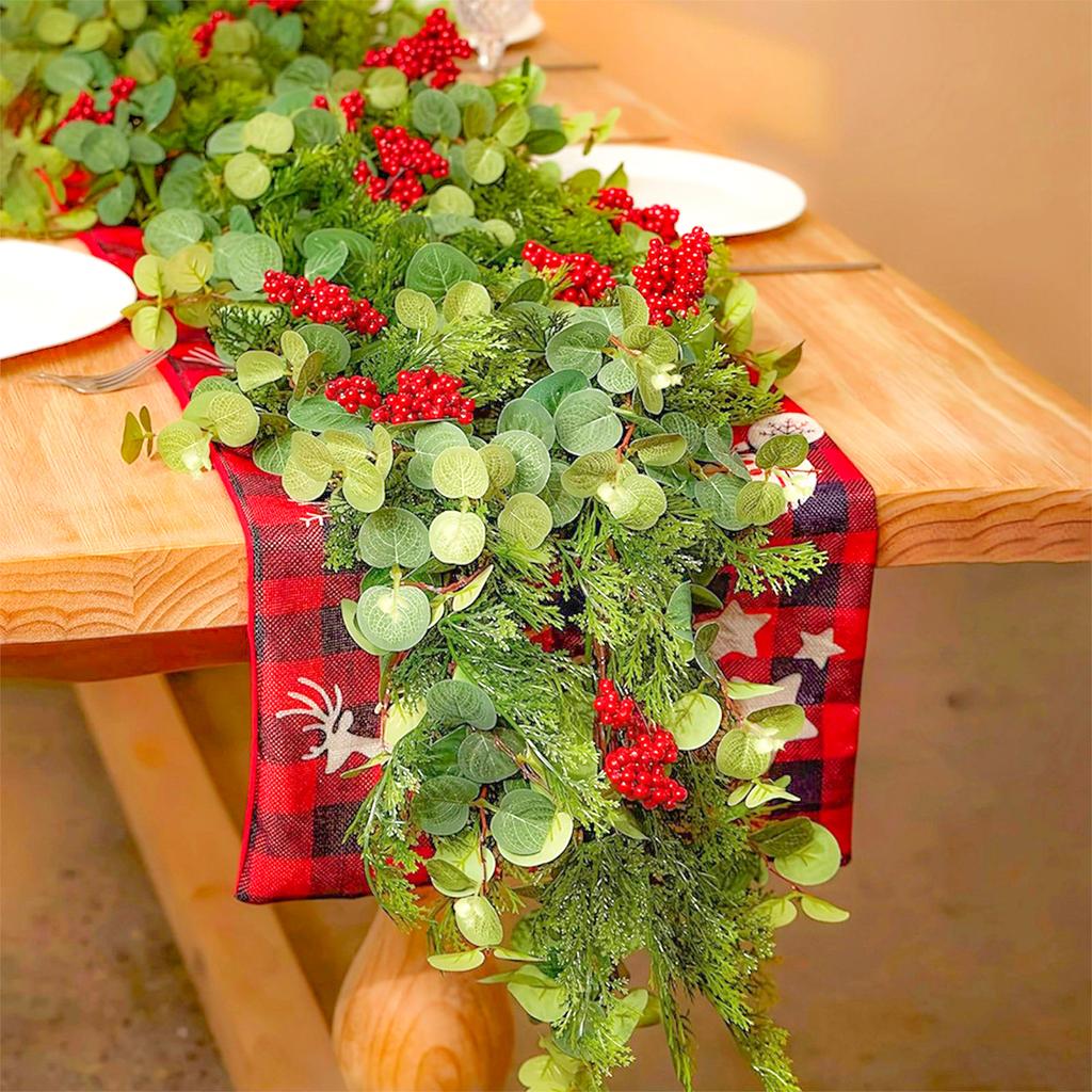 Christmas Decoration Xmas Garland Artificial Berries Garland Holiday Xmas Cabinet Table Artificial Leaf Decor Wreath