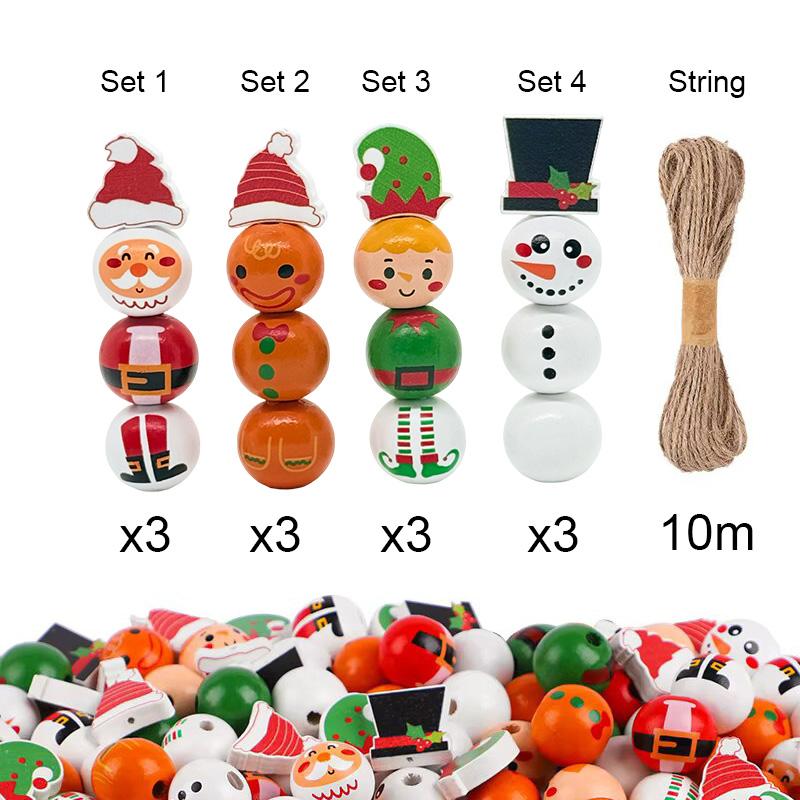 

Navidad Natal Gift DIY Christmas Wooden Bead String Pendant 20mm Color Printed Wooden Bead Set Home Decoration Kid Gift