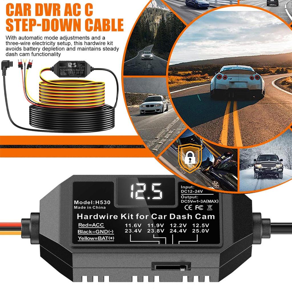 Dash Cam Cable 3-Lead Dash Cam Cord With Display Voltage Monitor Type C Hard Wire For Vehicle Safety Systems Electronics