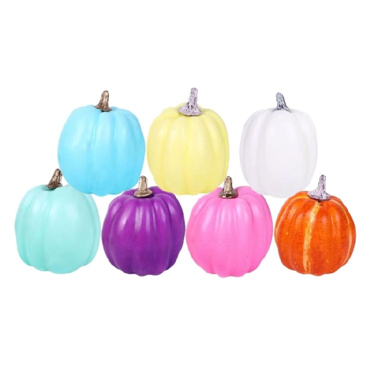 7pcs Foam Artificial Pumpkin Halloween Artificial Craft Colorful Pumpkin Garden Supply Desk Home Figures Decorations