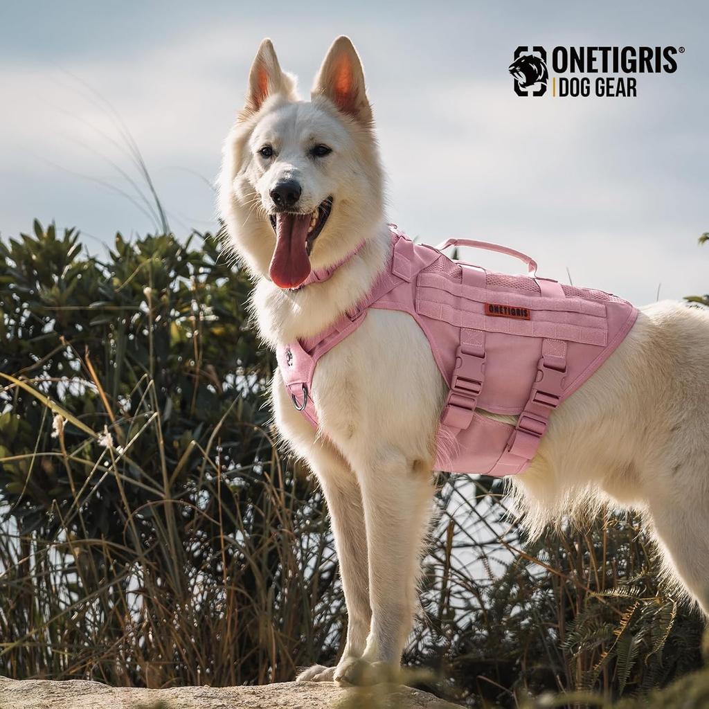 OneTigris Dog Breathable Mesh 1000D 3 Name Tag Attachment Military MOLLE Water Walking Ultra Size M Harness, Material, Anti-Pull, Throat-Friendly,