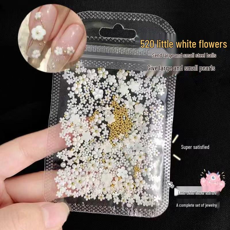 3D White Five-Petal Flower Resin Nail Art - Mini Fairy Style