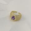 Vintage Brass & Zircon Light Luxury Women's Ring, Niche Design Zircon Bracelet, Retro & Elegant Style.