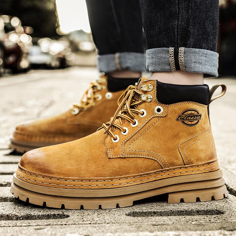 2025 New Handmade Ankle Boots New Design Male Hiking Casual Boots Outdoor Man Motorcycle Botas Comfy Leather Mens High Top Shoes