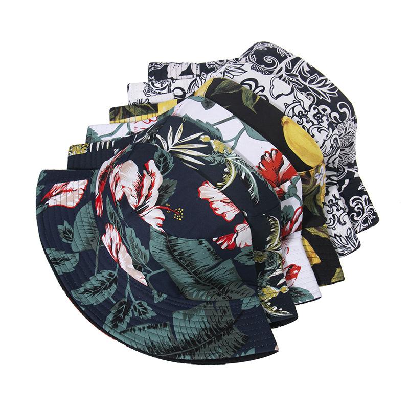 Style Tropical Black And White Leaf Flower Print Shade Doublesided Fisherman Hat