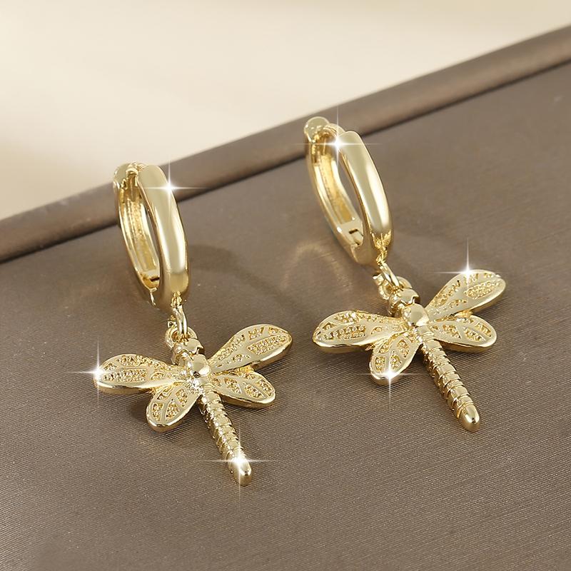 Huitan Elegant Women Drop Earrings Dragonfly Shaped Versatile Party Daily Animal Fancy Accessories Lady Delicate Metal JewelryGood Product
