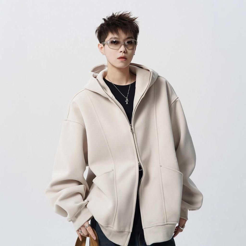 Men's Dark Grey Academic Style Hoodie - Heavyweight Autumn/Winter Trendy Brand Design for Couples