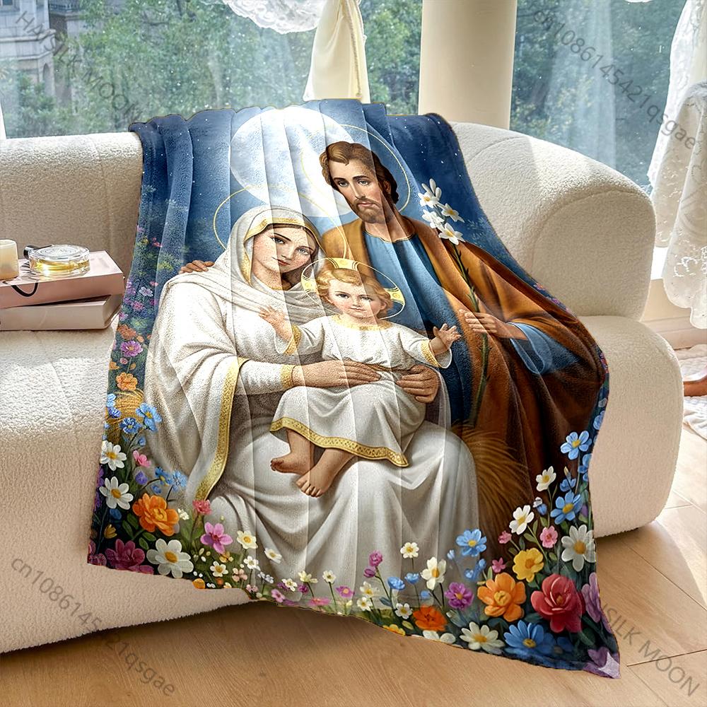1PC Holy family night garden Faith-printed Flannel Blanket Soft and Warm Suitable for Home Travel Picnics Camping RV Use