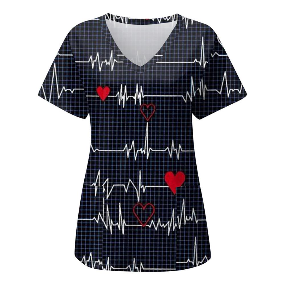 

Love Nursing Scrubs Tops Униформа медсестры Футболка с принтом животных 3D Женская мода V-образный вырез Карманный комбинезон Медицинская униформа Рабочая одежда 4XL