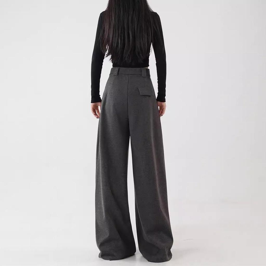 High-Quality Wool Blend High-Waisted Wide-Leg Slimming Pants for Autumn/Winter