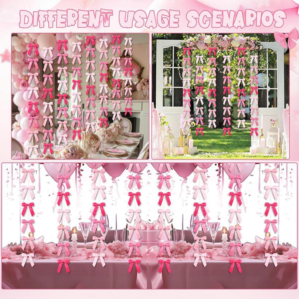 Bowknot Birthday Decortions Pink Bow Party Decor Pink Bow Banner Garland Decor for Girls Baby Shower Bridal Bowknot Theme Party Supplies