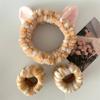 3 Pieces Plush Headband Set for Face Washing with Kitten Ears  Absorbent Wristbands for Face Washing