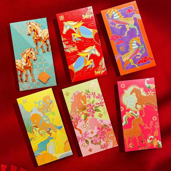 6 bucăți plic roșu 2026 Nou stil național cu tehnologie de embosare la cald, pachete roșii cu modele tradiționale decupate din hârtie