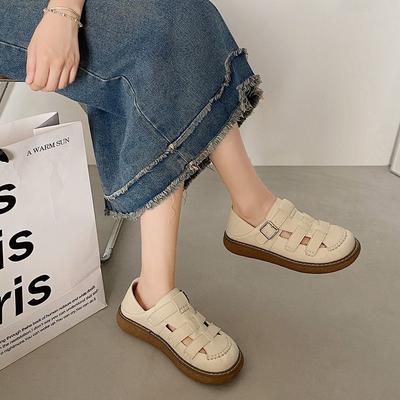 Ins Popular Versatile Bag Head Platform Sandals Women's 2025 Summer New Simple Weaving White Retro Roman Shoes