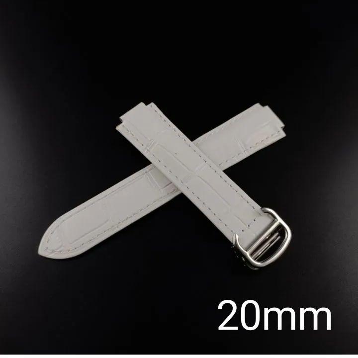 Used 20mm Cowhide Leather Watch Convex Repair Replacement Leather Strap White D Buckle Included [Compatible with] Cartier Ballon Bleu