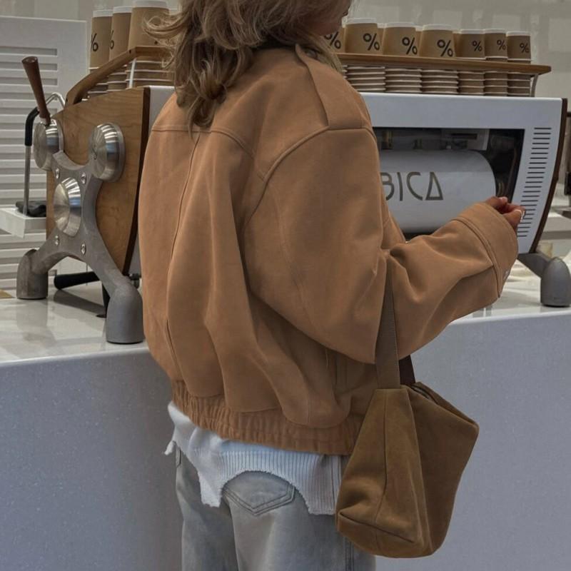 Womens Long Sleeve Faux Suede Blazer Coat Solid Color Loose Fit 2025