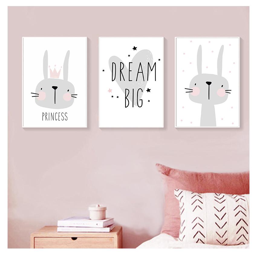 

Кроличья корона с принтом, мультяшная живопись, декоративная картина, скандинавская детская комната, украшение для детской комнаты, настенный художественный холст, постер