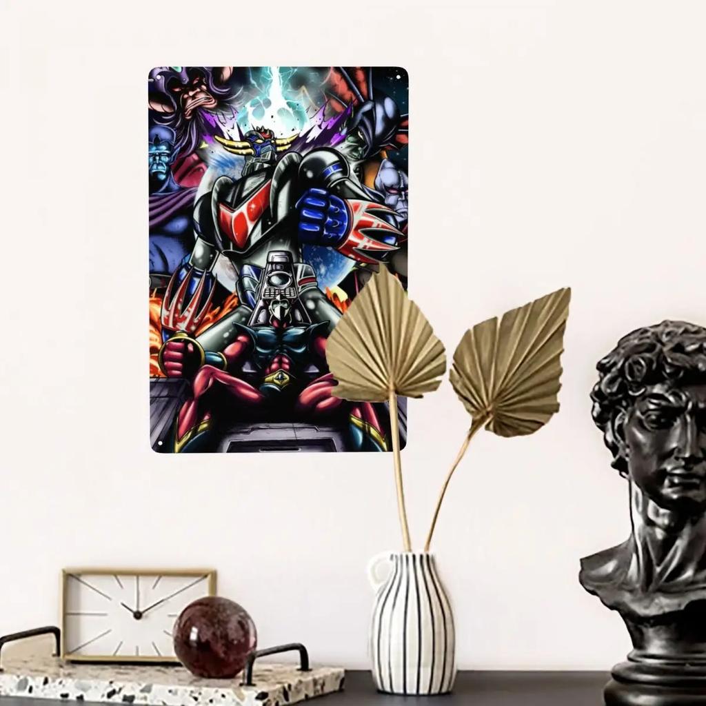 Vintage Mazinger Z Mad Robot Metal Sign Personalized Grendizer Anime Manga Tin Plaques Cafe Wall Decor Decorative Art