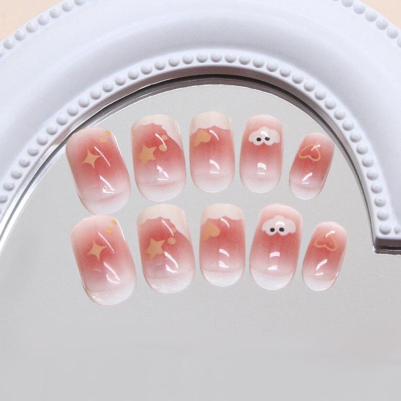 Cute Blush Cloud Love Stars Sweet Girl White Versatile Removable Nail Art Tablets 24 Pieces