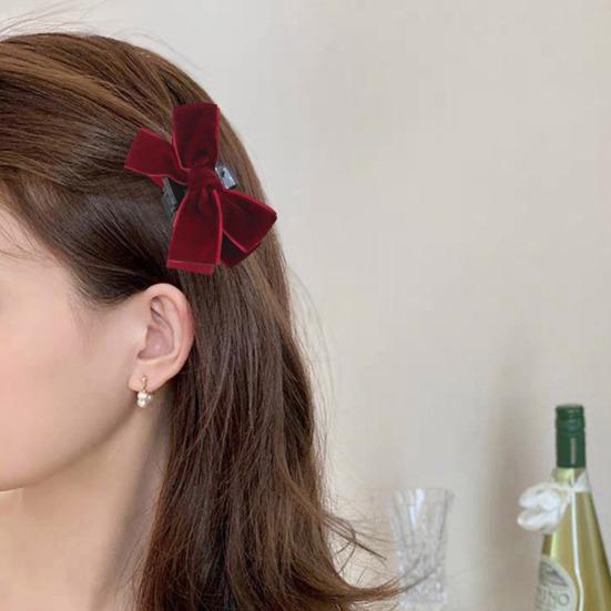 

2 шт., бархатные заколки для волос с бантиком, милый головной убор принцессы, нескользящий однотонный боковой зажим, модные аксессуары для волос белый