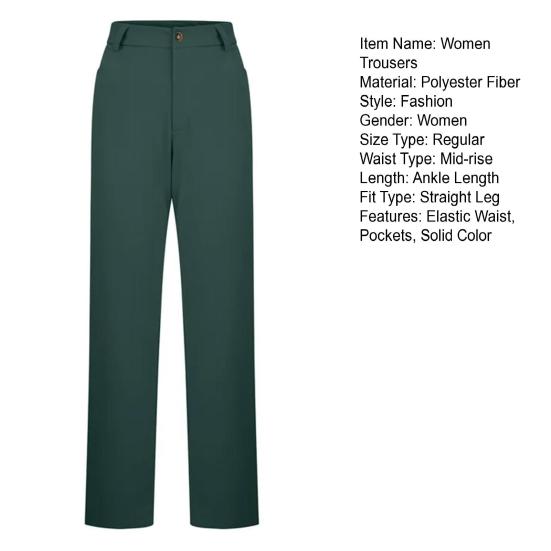 Straight Leg Casual Pants with Pockets Women Business Work Pants Solid Color Super Elastic Long Pants