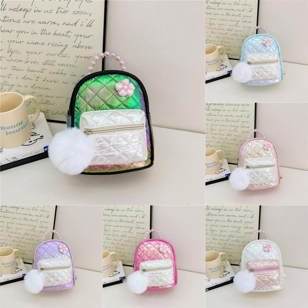 Backpack Gradient Kids With Faux Pearl Handheld Plush Ball And Flower Decoration