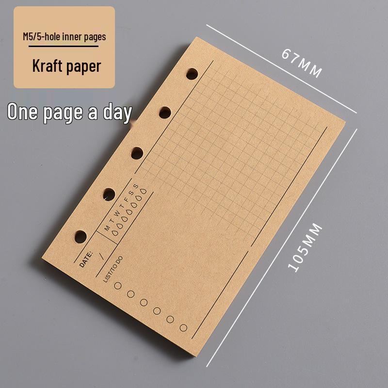 In-Stock A8 M5 Planner Refillable Loose-Leaf Inner Pages: Grid, Blank, Vertical Line, Weekly Plan, One Page Per Day, Punch-In Style.