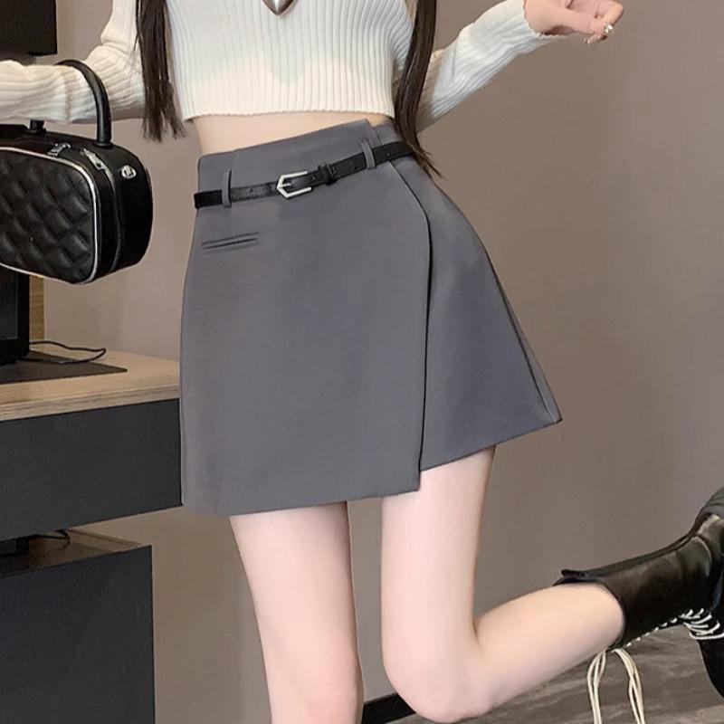 Damen High Waist Unregelmäßiger Midi-Rock: Schwarze A-Linie, Hüftbetont, Petite-Passform für Frühling & Herbst 2025