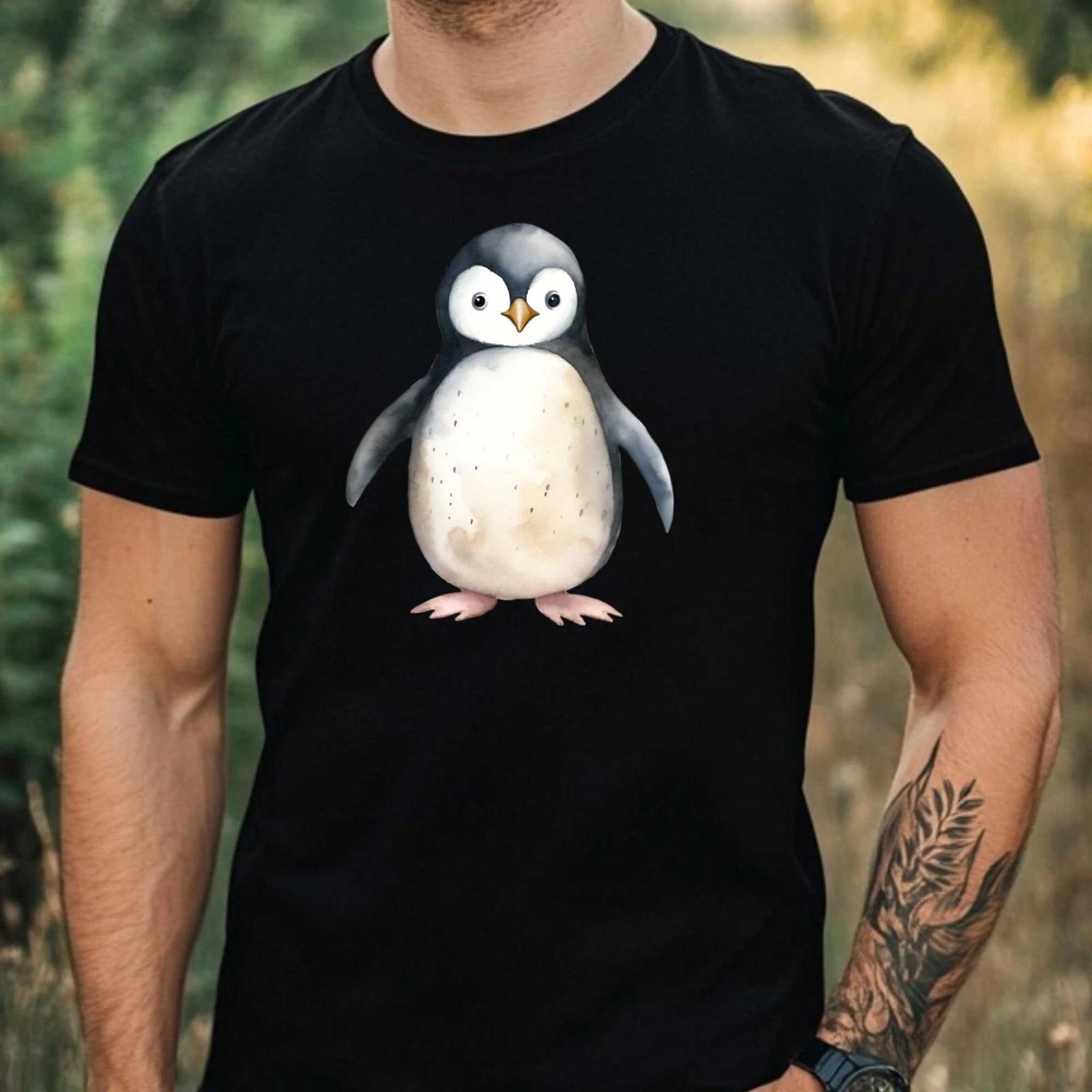T-Shirt Herren Pinguin Aquarell Motiv Baumwolle Größe XS bis 5XL XXL