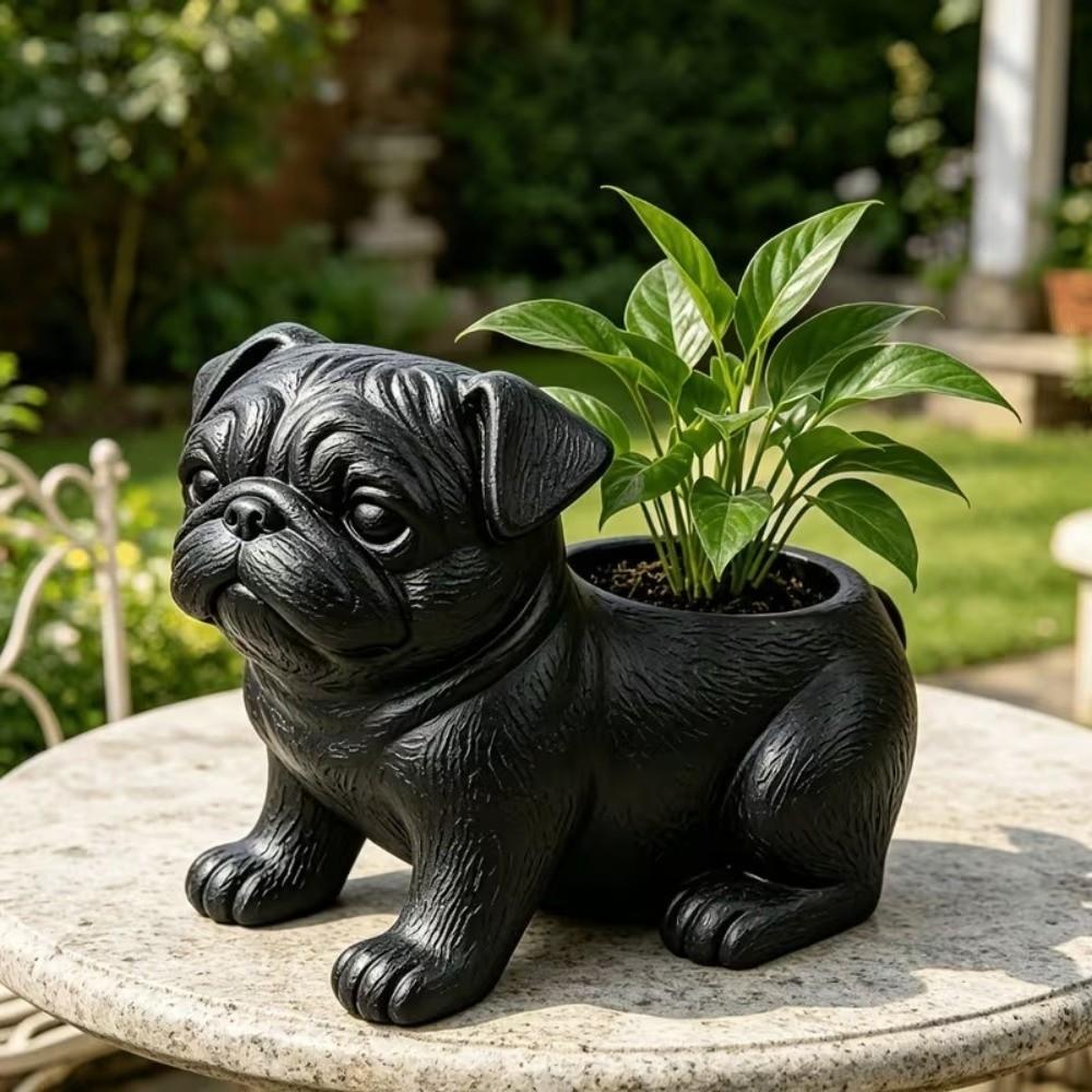 3D Printed Animal Shaped Pot Plastic Pug Figurine Plant Holder Desktop Display