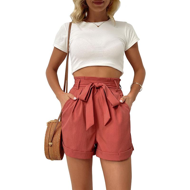 Comfortable Casual Fashion Women's Casual Pants High Waist Solid Color Red Shorts Summer Clothes Women 2026