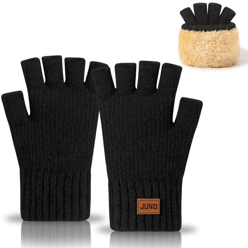 Autumn and winter finger-leaking gloves fleece knitted cold-proof and warm half-cut writing wool thickened half-finger gloves