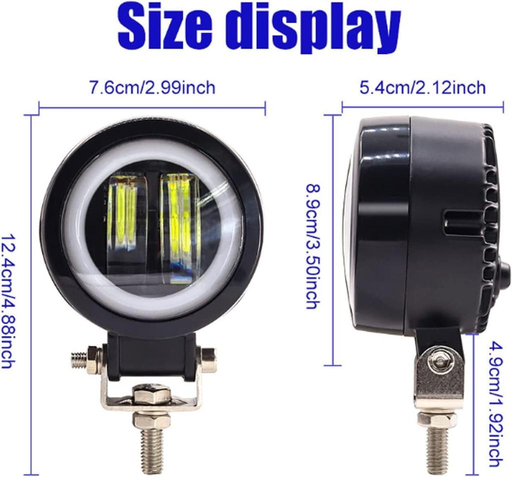 Biqing Motorcycle Fog Lights with Cut Lines, 12V/24V, LED, IP68 Waterproof, Auxiliary Light, 50,000 Hours Lifespan (White + Amber)