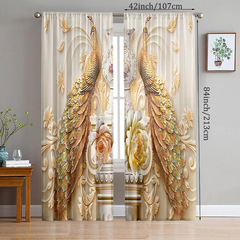 

2pcs- Luxurious golden Peacock polyester curtains, pole bag curtains 42*84, bedroom, living room, home room decoration 29Wx64L(75x166CM)x2