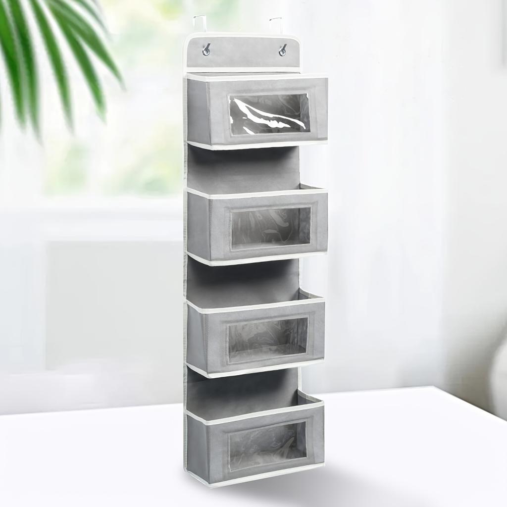 1pc Hanging Over The Door Storage Bag With 4 Visible Pockets, Space-saving Organizer Storage Bag For Bathroom, Bedroom,