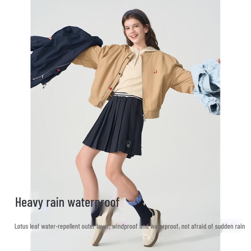 Montagut Girls' Pleated Sleeve Short Baseball Jacket