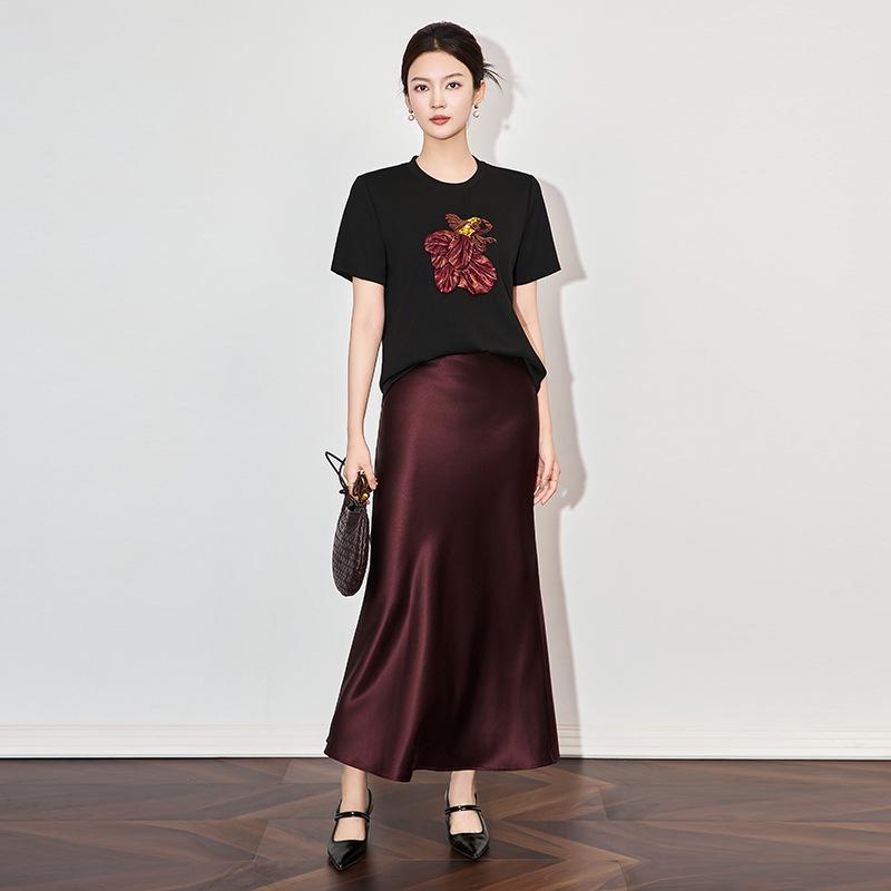 

High Elastic Goldfish Sequin Embroidery Fashion T-shirt M чёрный