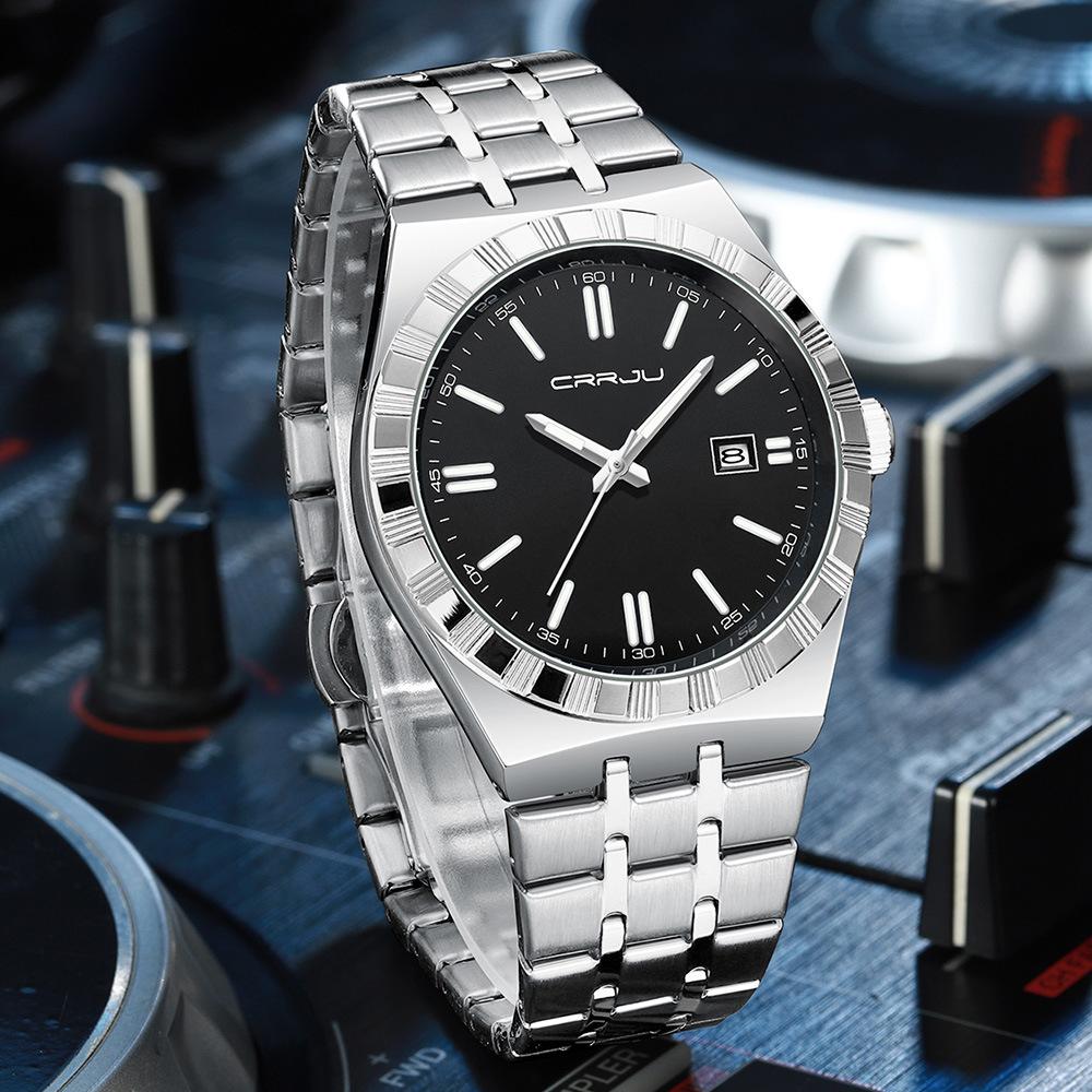 Herren-Edelstahl-Quarz-Armbanduhr 42 mm Großes Zifferblatt Business-Armbanduhr mit Leuchtzeigern Datum Wasserdicht