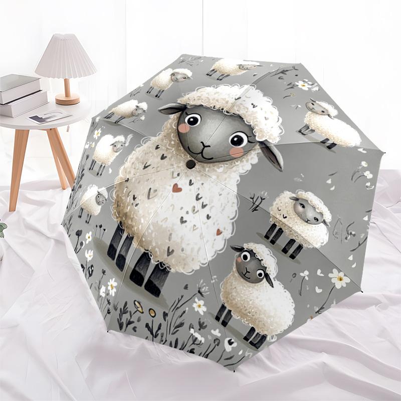 1 PC Automatic Folding Umbrella - Cute Sheep Pattern, Portable & Foldable Design with 8 Ribs, Christmas Birthday Gifts