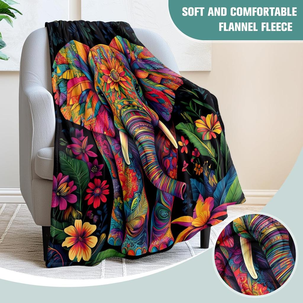 Elephant Throw Blanket for Couch Bed Sofa, Cute Animal Blanket Gift for Women & Animal Lovers