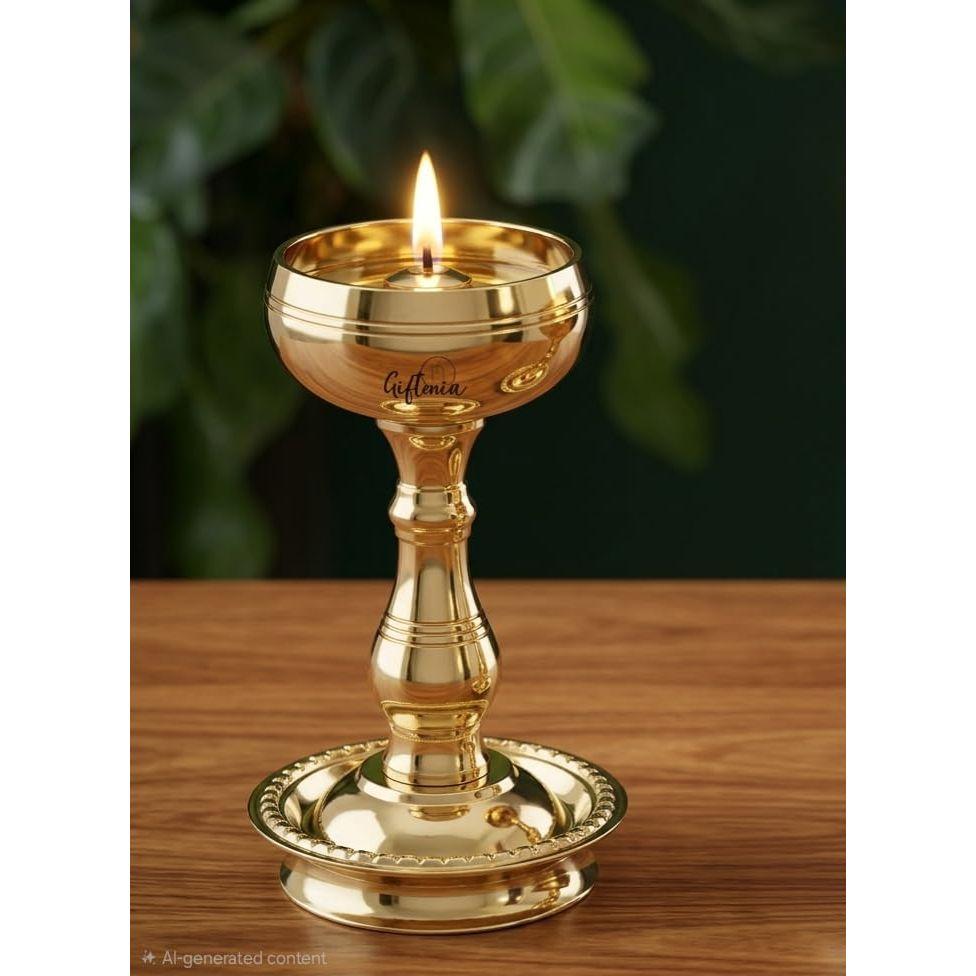 [Giftonia] Pure Brass Udupi Nanda Bowl Diya - Set of 1 Traditional 4.25 Inch Large Oil Lamps for Puja, Mandir