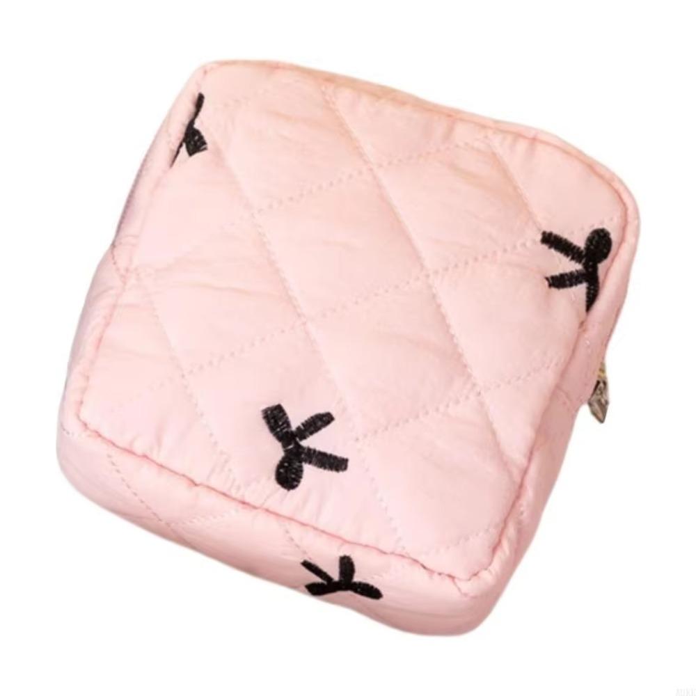 

Cute Bow Design Sanitary Napkins Bag Compact & Portable Zipper Closure Storage Bag Multipurpose Tampon Holder Case