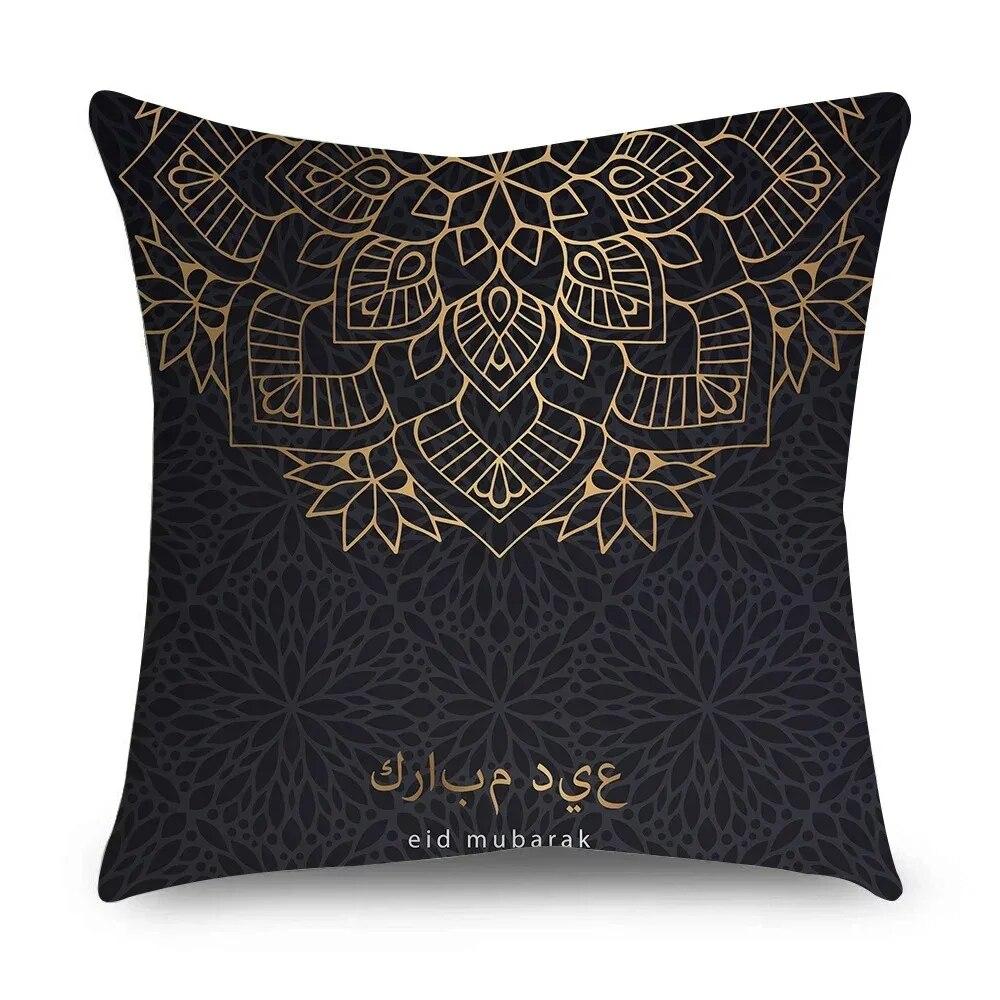 Ramadhan Kissenbezug Islamisches Eid Mubarak Schwarz Gold Kissenbezug Heimdeko Sofa Dekokissenbezug 45cm*45cm